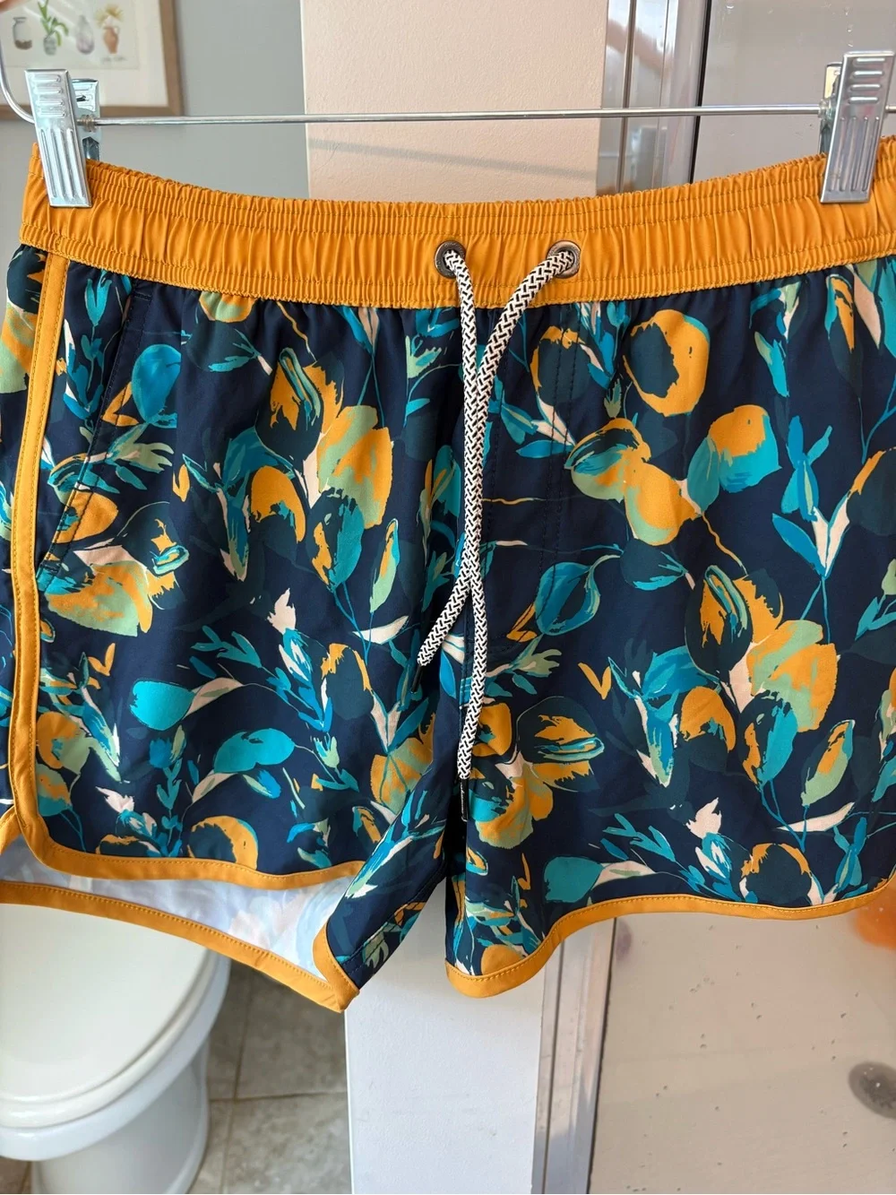 Maamgic Men's XS Swim Trunks Navy Floral Print Lined Quick Dry Board Shorts